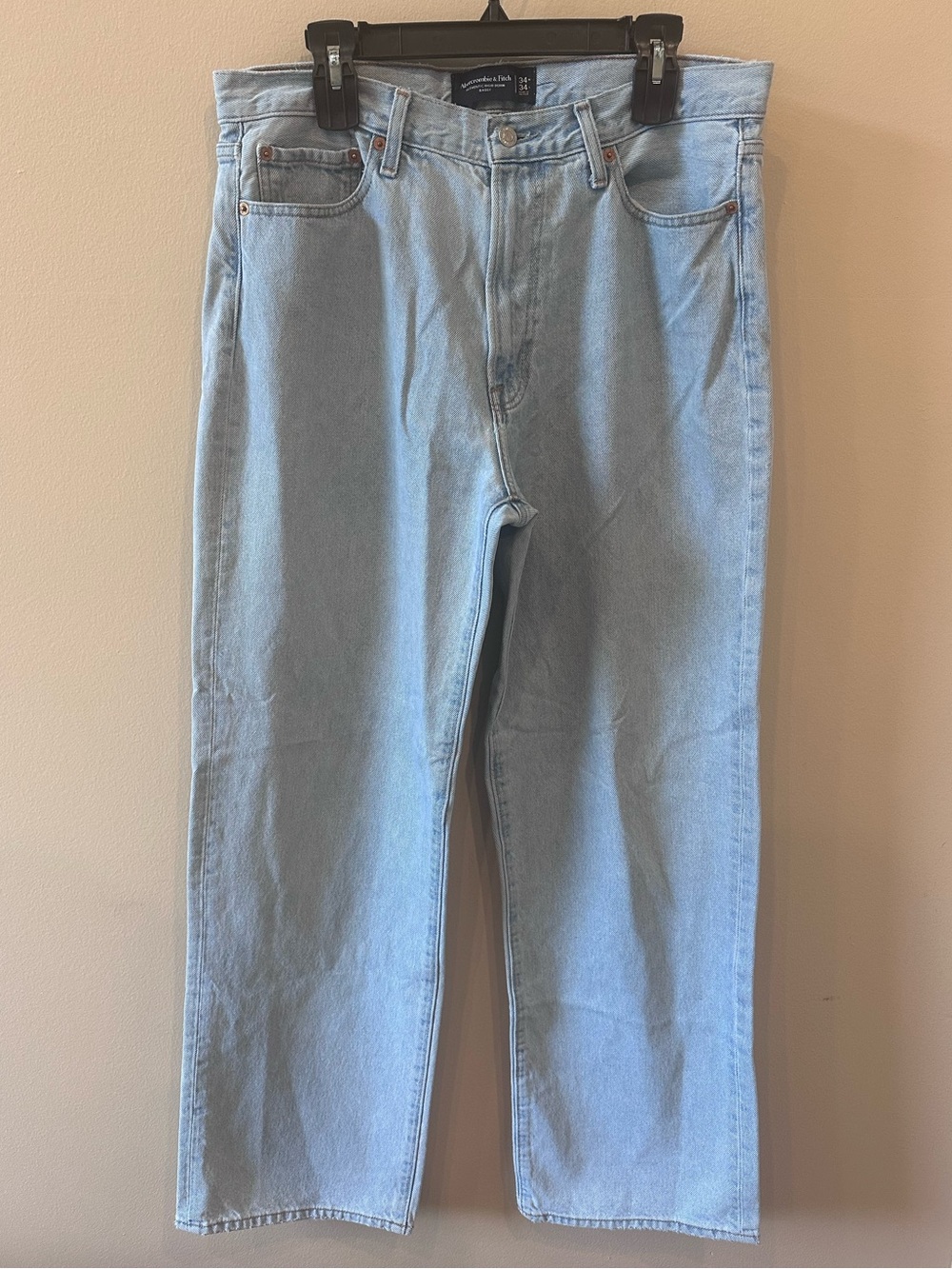Abercrombie & Fitch Baggy Rigid Jeans Light Wash Skater Wide Leg Denim 34x34 - Picture 2 of 8